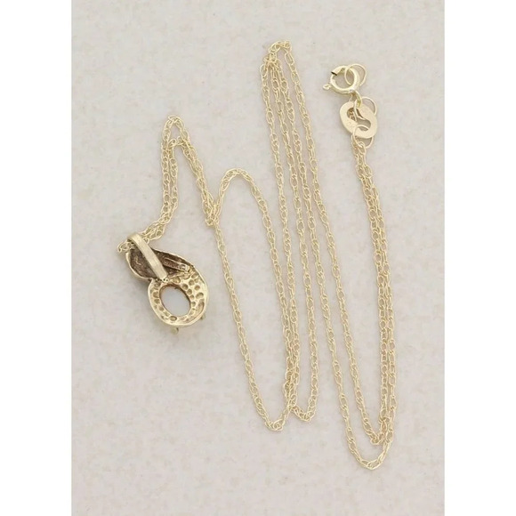 10k Yellow Gold Natural Opal and Diamond Necklace 18" Chain - Picture 9 of 9